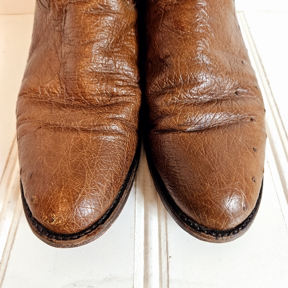 Justin Boots Womens  7 Brown Stinson 10" Smooth Ostrich Roper Western Cowboy - Picture 3 of 16